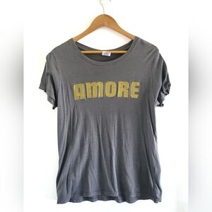 Letluv by Anthropologie Amore Gold Shimmer Graphic T-shirt